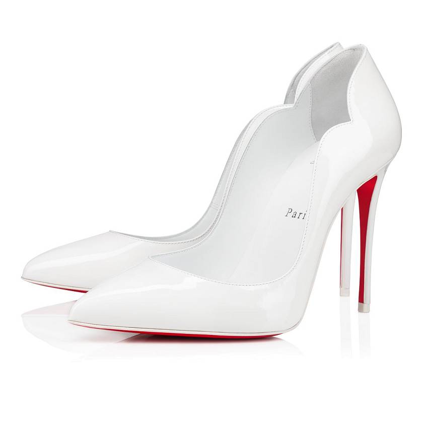 Women's Christian Louboutin Hot Chick 100mm Patent Leather Pumps - White [5974-623]